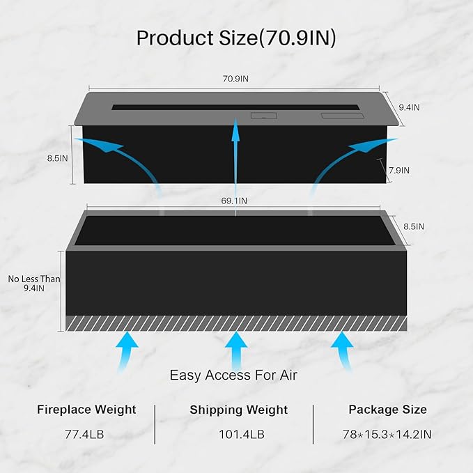 3D Water Vapor Fireplace Smart APP Electric Flame Decoration Steam Fireplace Humidifier for Office, Home, Hotel,Restaurant(Color,70.9")