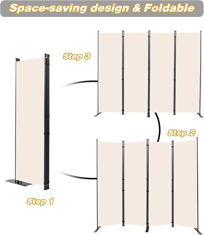 Room Divider, 4 Panel Folding Privacy Screens with Wider Support Feet, 6 Ft Portable Room Partition for Room Separator, 88" W X 71" H, Beige