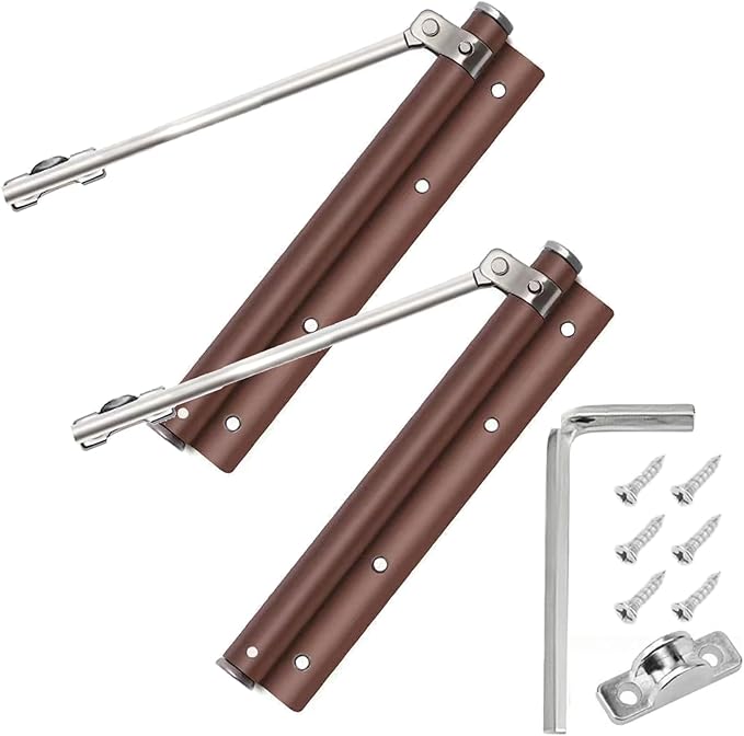 Automatic Door Self-Closing Hinge, Automatic Door Closer, Safety Spring Door Closer,Adjustable Catch Speed Closure,Top Latch Soft Close,Easy to Install,Stainless Steel with Force Arm,Screws and Wrench