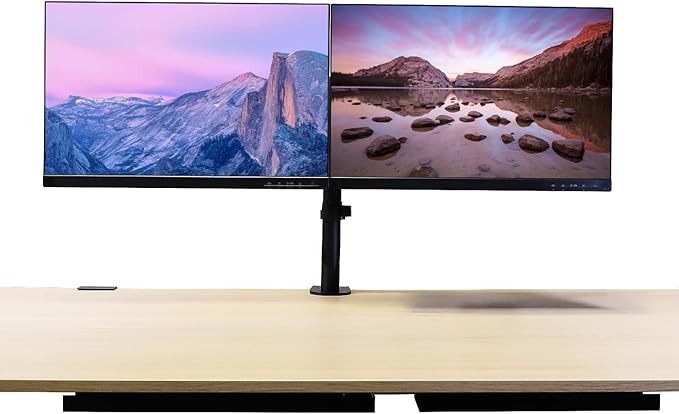AEONS Dual Monitor Desk Mount Stand, Adjustable Dual Arm Mount fits up to 32 inch LCD Screen with VESA, Clamp and Cable Management, Black