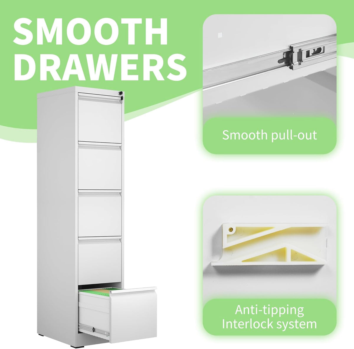 Metal File Cabinet with Drawer Heavy Duty Locking File Cabinets Home Office Steel Filing Cabinet Vertical File Cabinets for Legal/Letter Size File,Assembly Required