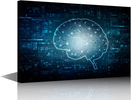 TUMOVO AI Brain Canvas Paintings Artificial Intelligence Concept Bedroom Wall Art Networking Contemporary Home Decor Bathroom Decor Wall Art Ready to Hang for Living Room Office, 36x24in