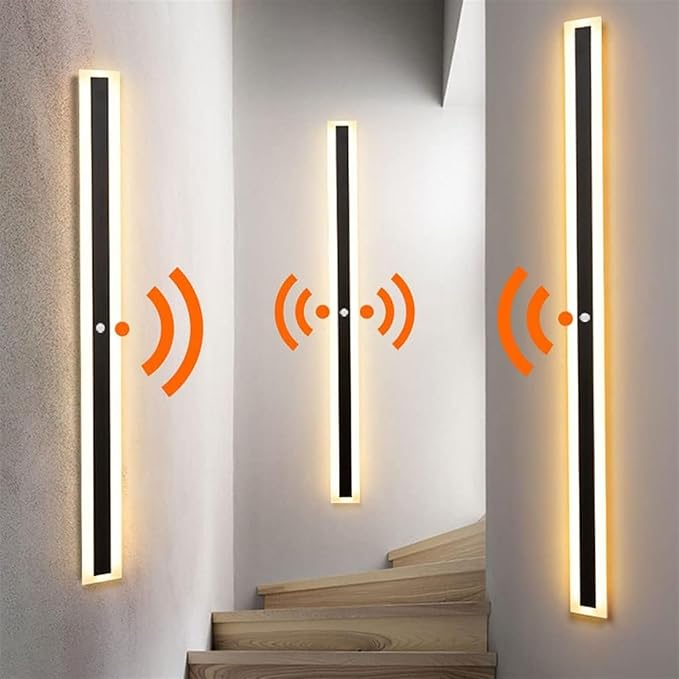 LED Motion Sensor Wall Light Strip Linear Wall Lamp, Indoor Human Body Motion Activated Sensor Wall Sconce Night Lights, Minimalist Bedroom Bedside Lamps for Hallway Oldsix-66(6000k,80cm)