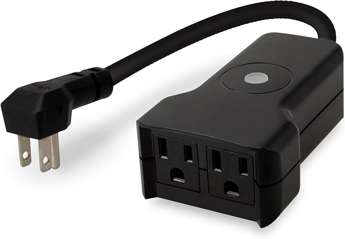 Amped AWPW208 Wireless Wi-Fi Outdoor Smart Plug with 2 Sockets, Compatible with Amazon Alexa or Google Assistant (Sold Separately), Black