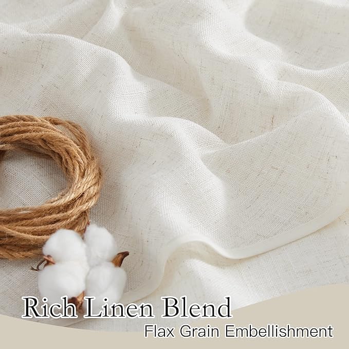 RYB HOME Linen Blend Curtains for Kitchen Bedroom, Thick Heavy Textured Breathable Light Filtering Semi Sheer Short Drapes for Small Window Sunroom, W 42 x L 45 inches, Linen, 2 Panels