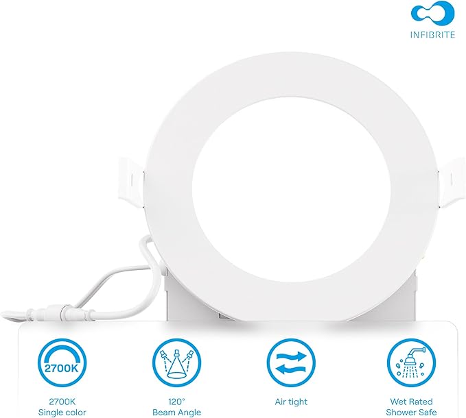 INFIBRITE 4 Inch 2700K Soft White 9W 750LM Thin LED Ceiling Light Kit, Dimmable, Wet Rated (24 Pack)