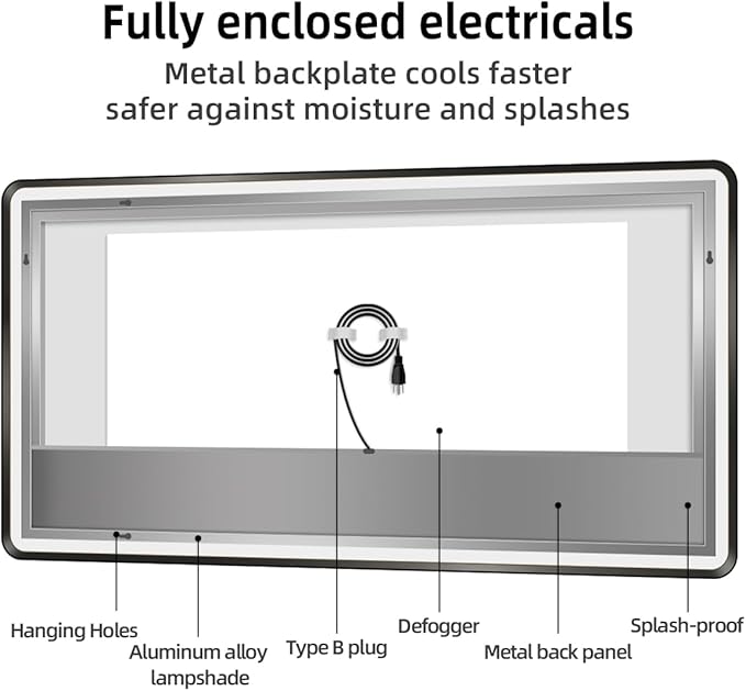 32" x 40" Black LED Bathroom Mirror, Smart Touch Switch, Anti-Fog, Backlit Mirror, 3-Color Dimmable Lighting, CRI≥93, Modern Bathroom Vanity Wall Mirror with Lights (Horizontal/Vertical)