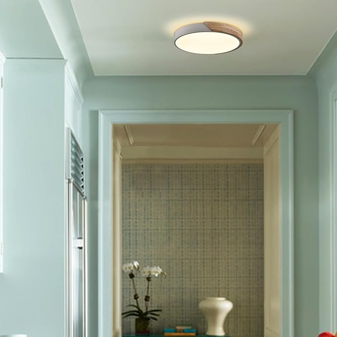 Minimalist LED Flush Mount Ceiling Light 16-Inch 30W 4000K White Wood Ceiling Light Fixture Low Profile Flush Mount Lighting for Bedroom Hallway Kids Room Lobby Living Room