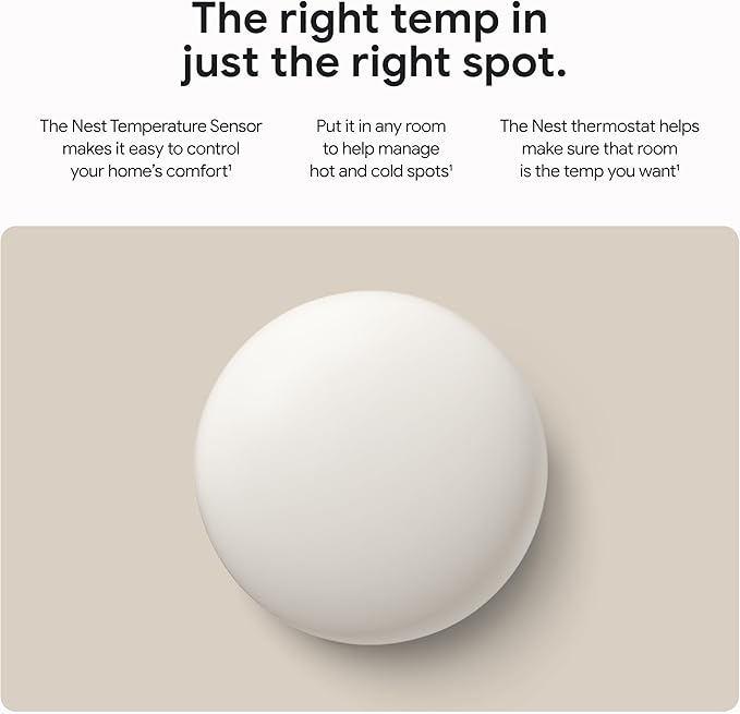 Google Nest Temperature Sensor (2nd Gen) 3 Pack - Room Comfort Sensor with Scheduling - Works with The Nest Learning Thermostat (3rd and 4th Gen) and Nest Thermostat E - Porcelain