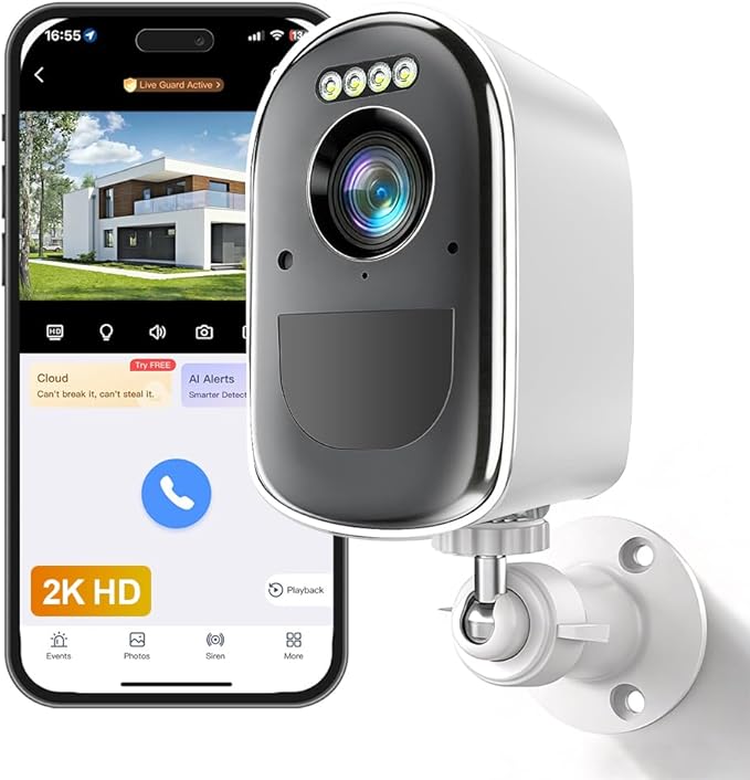 Cameras for Home Security, 2K Security Cameras Wireless Outdoor with Motion Detect & Color Night Vision, Security Camera Support SD/Cloud Storage, Outdoor Camera Battery Operated Waterproof