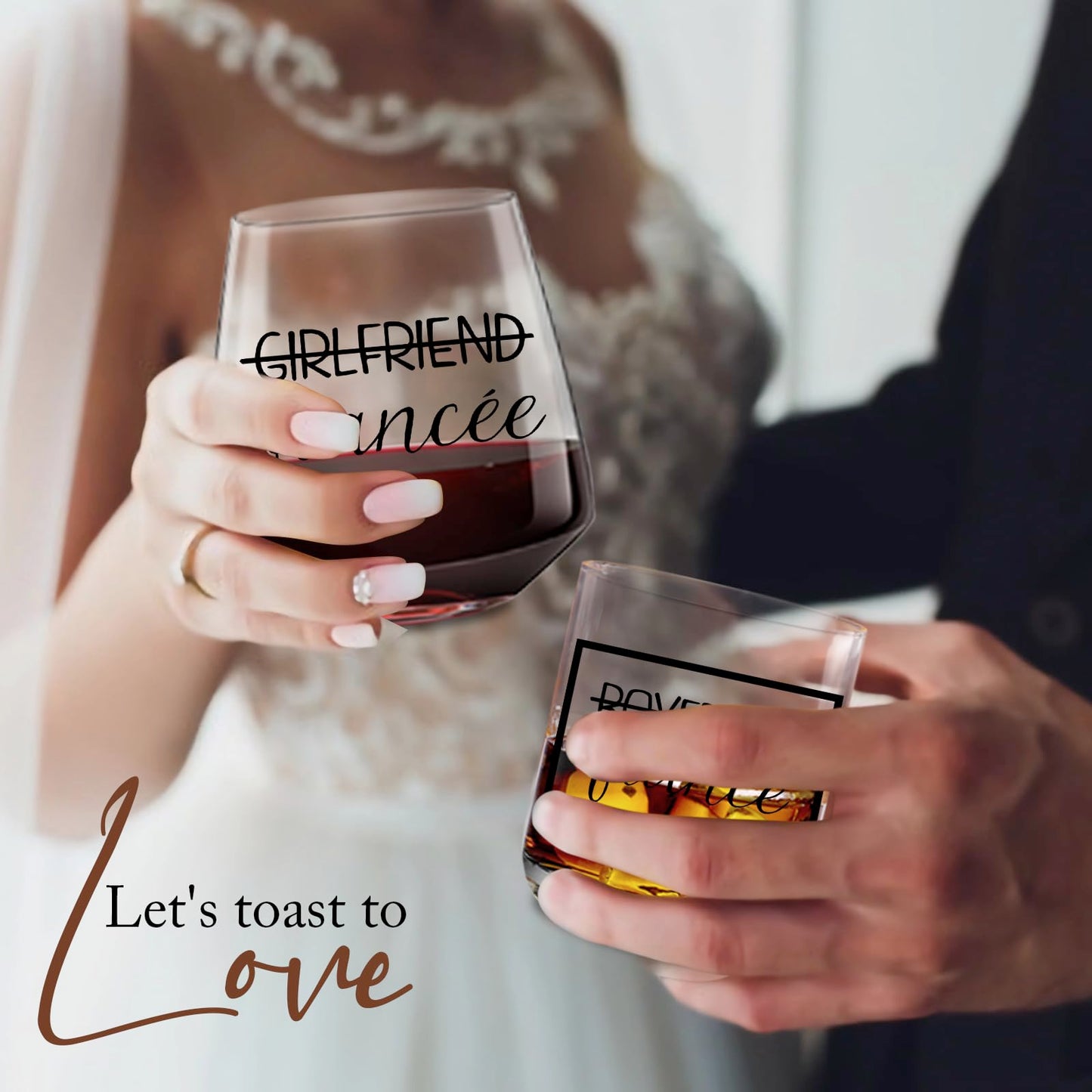 comfit Engagement Gifts for Newly Couples - Fiance Fiancee Gifts, Boyfriend & Girlfriend Wine and Whiskey Glass Set, Wedding Gift for bride and groom, Future Mr and Mrs Just Engaged Gift