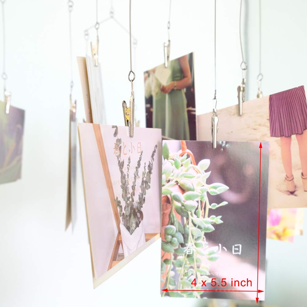 Wind Chime Style Photo Clip Display, Metal Vertical Photo Hanging Display Clips Fan for Hanging Pictures Notes Memo Artworks Collage Dorm Kids Bedroom Decor (Silver, 10 Clips)