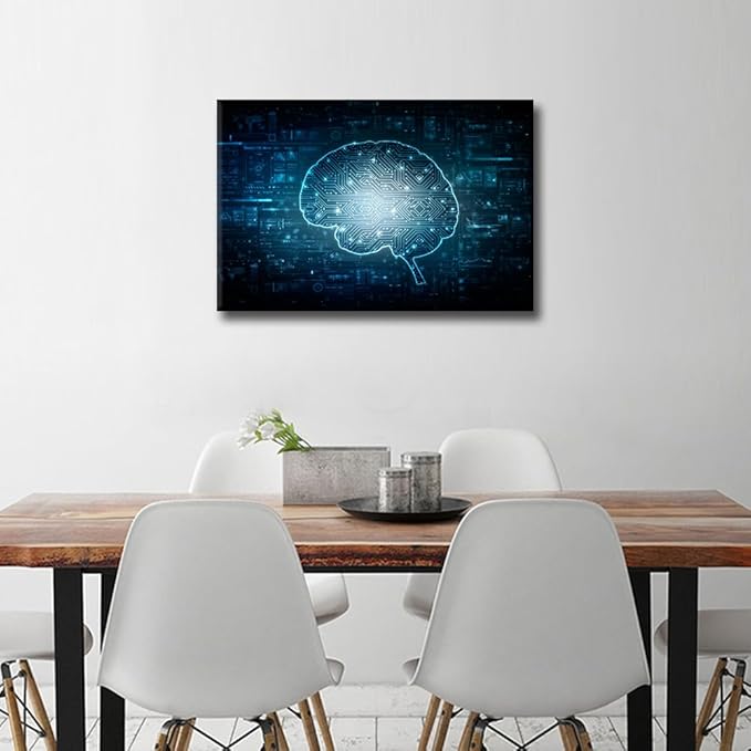 TUMOVO Wall Art for Living Room Internet Concept Bedroom Wall Decor Artificial Intelligence Brain Wall Paintings for Office Print On Canvas Modern Artwork Framed Ready to Hang, 24x16in