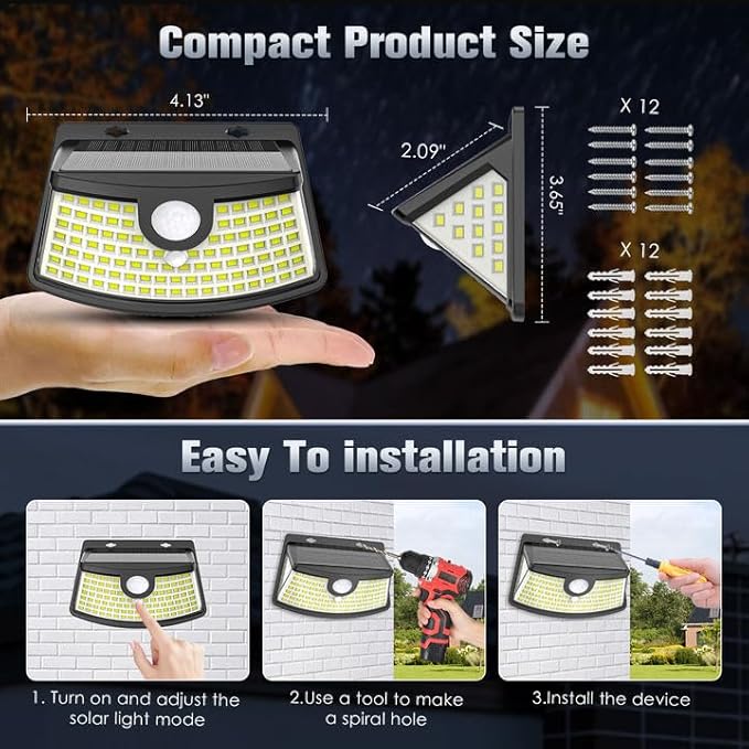 Aootek New Solar Motion Sensor Lights 120 LEDs with Lights Reflector,270° Wide Angle, IP65 Waterproof, Step Lights for Front Door, Yard, Garage, Deck (Front Button 6-Pack)