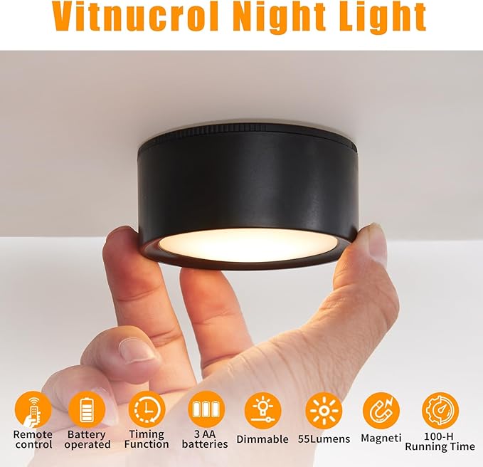 Wireless LED Puck Lights with Remote, 3-Pack 2.9” AA Battery Operated Under Cabinet Lighting for Closet/Kitchen/Shelf, 3 Color Dimmable Magnetic Sitck on Lights with Timer