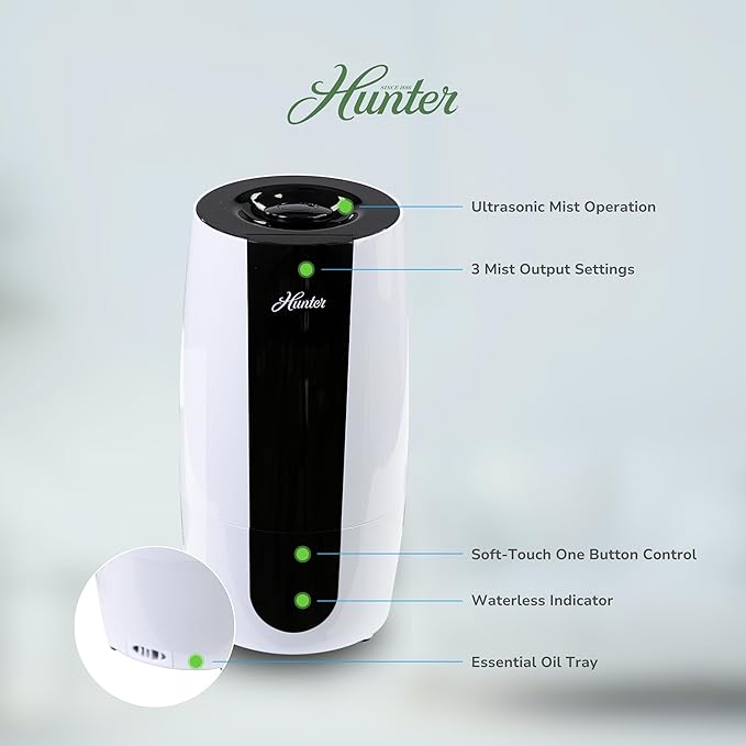 Hunter Fan Company Aspire Cool Mist 0.7 Gal Ultrasonic Humidifier-White