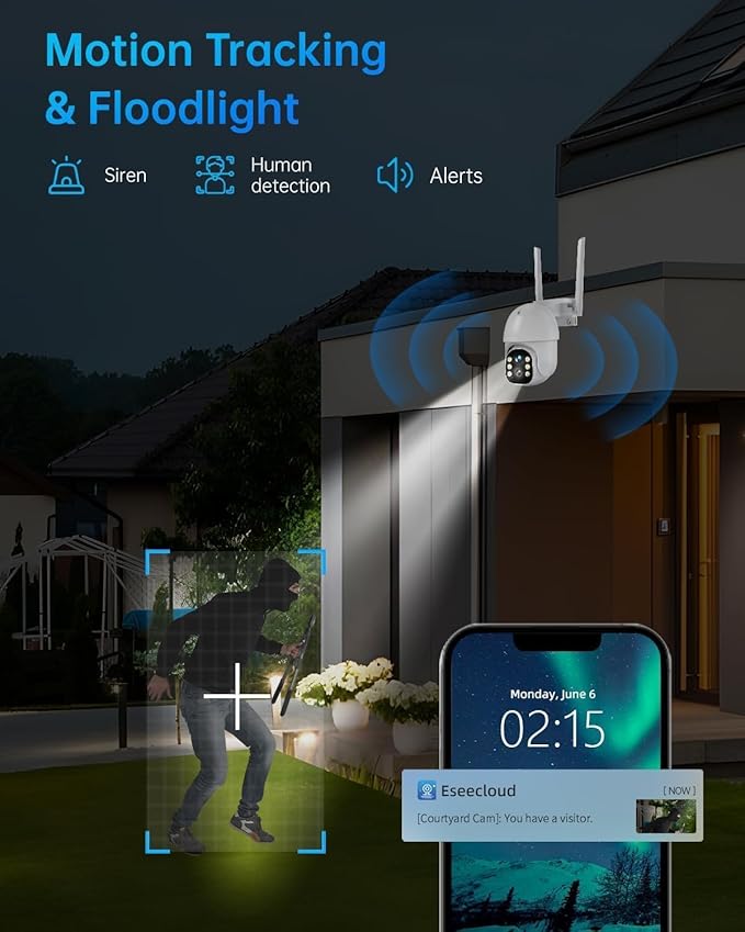 Securit Camer Wireless Solar Powered Outdoor for Home and Farm, ABS Fireproof Waterproof Material, 360° View, 2K HD Color Night Vision,Human Auto Tracking, 2-Way Audi (Wite)