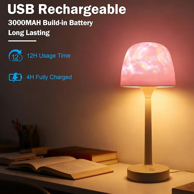 Waterproof Shower Lamp Cordless, Rechargeable Shower Light with 16 Color Ocean Wave Lights Projector, Rechargeable Bathroom Lamp with Touch & Remote Control,Spa-Like Mood Light for Bathtub/Shower