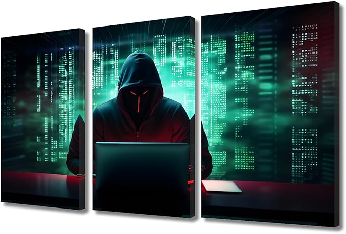 TUMOVO AI Big Data Prints Wall Art Home Wall Decorations Hacker Malware Large Wall Decor 3 Pieces Hacker Canvas Wall Art Artwork for Home Office Decoration Framed Ready to Hang, 36" Wx24 H