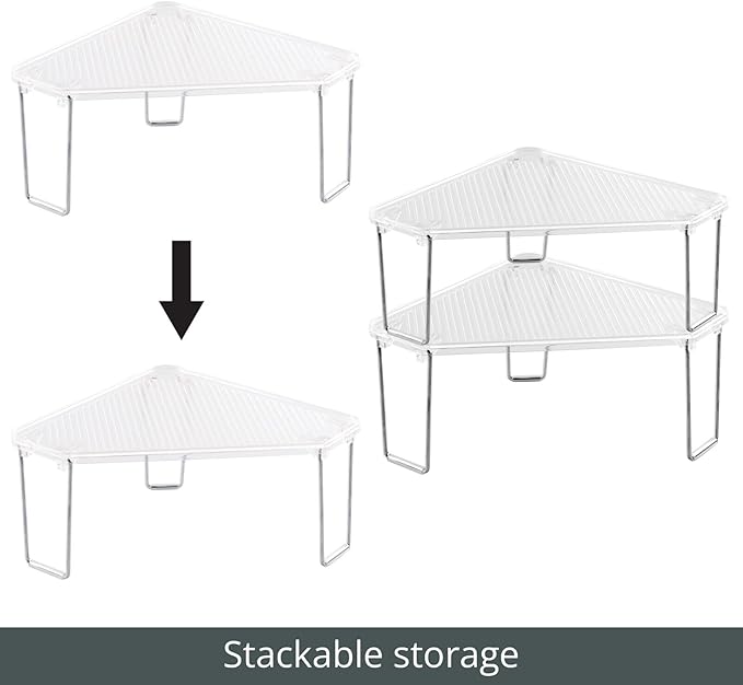 mDesign Plastic/Steel Corner Stackable Rack, Storage Organizer Shelf for Bathroom, Vanity, Countertop, Sink, Cabinet, Holds Makeup, Shower Accessories, Ligne Collection - 2 Pack - Clear