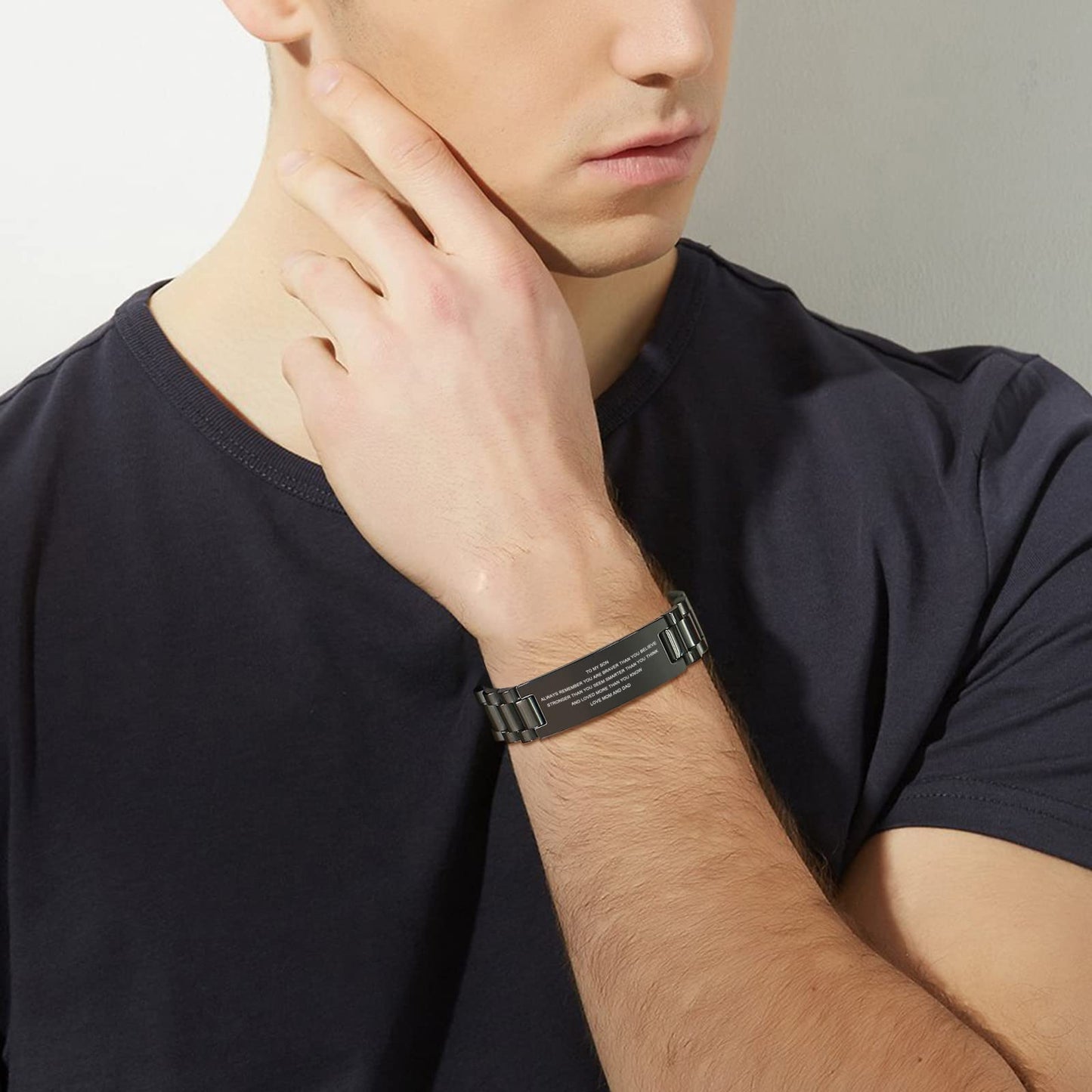 MEALGUET Stainless Steel to My Son Love Dad and Mom Courage Inspirational Wristband Link Bracelets, Graduation Birthday Gifts to Son