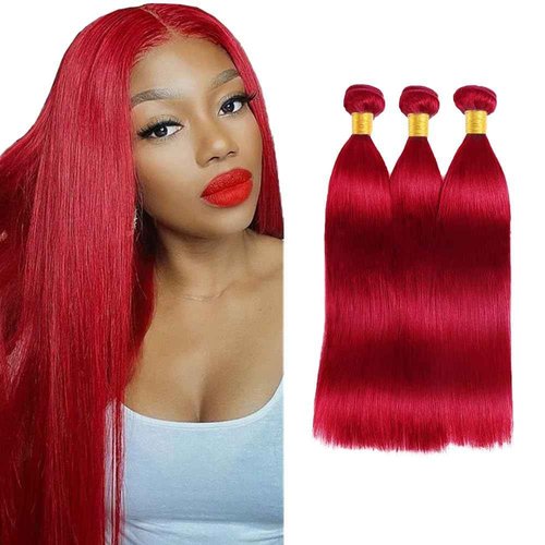 Condescension Brazilian Red Human Hair Bundles 18 20 22 Inch Straight 3 Bundles Human Hair 100% Unprocessed Remy Brazilian Virgin Weave Hair Red for Women