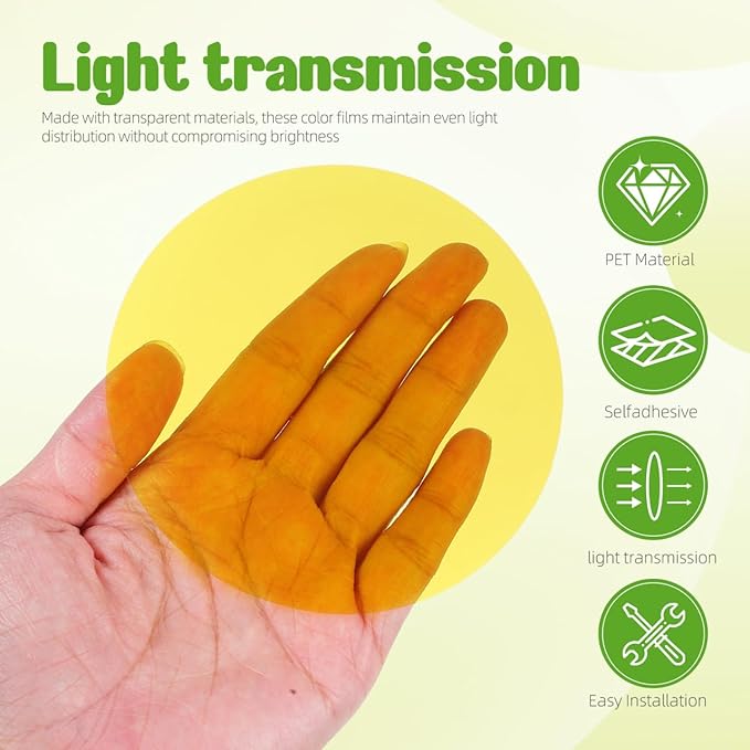 5pcs Light Dimming Film Ambient Lighting Gel 10cm Dimming Diffuser Film, Warm Color Filters Round Sheet for Led Ceiling Spotlight, Video, Yellow