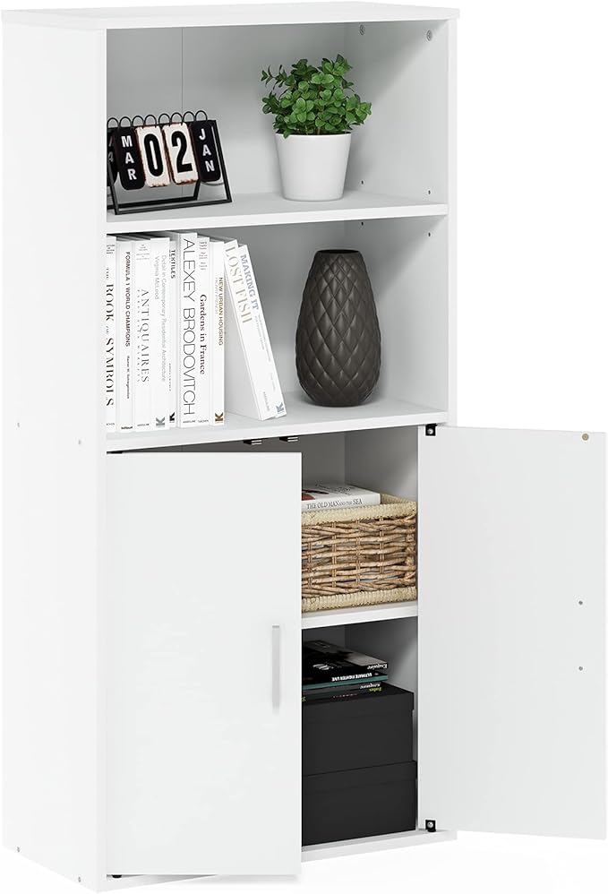 Furinno Pasir 4-Tier Storage Bookcase, Bookshelf, Multipurpose Shelf, White