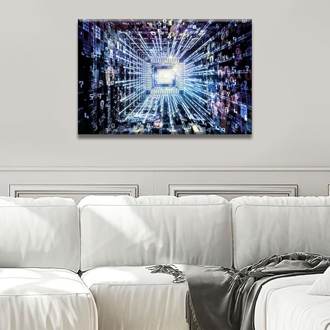 LSIUHWUWI CPU Concept Canvas Wall Art Integrated Digital World Posters and Prints Bathroom Decor Wall Art Circuit Board Bedroom Poster Artwork Print on Canvas Framed Ready to Hang 24x36 INCH