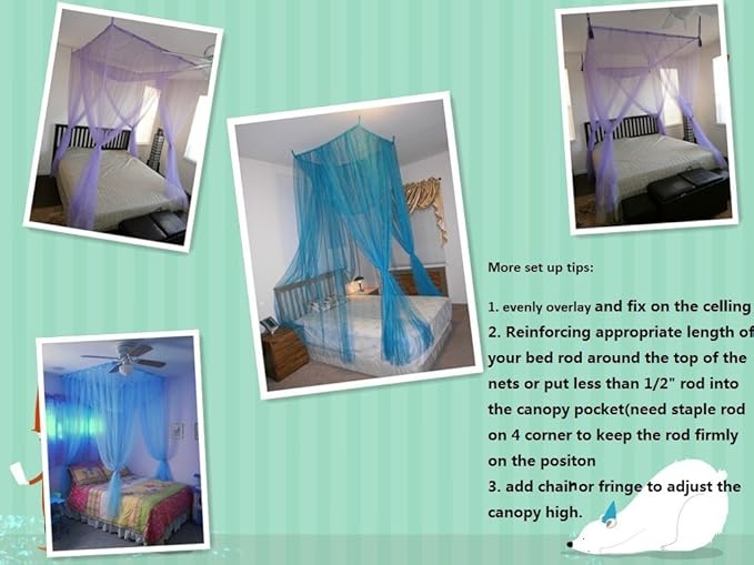 OctoRose Four Post Mosquito Net for Bed Canopy -Fits Queen, King, California King Beds-Indoor & Outdoor Use- Lt.Pink