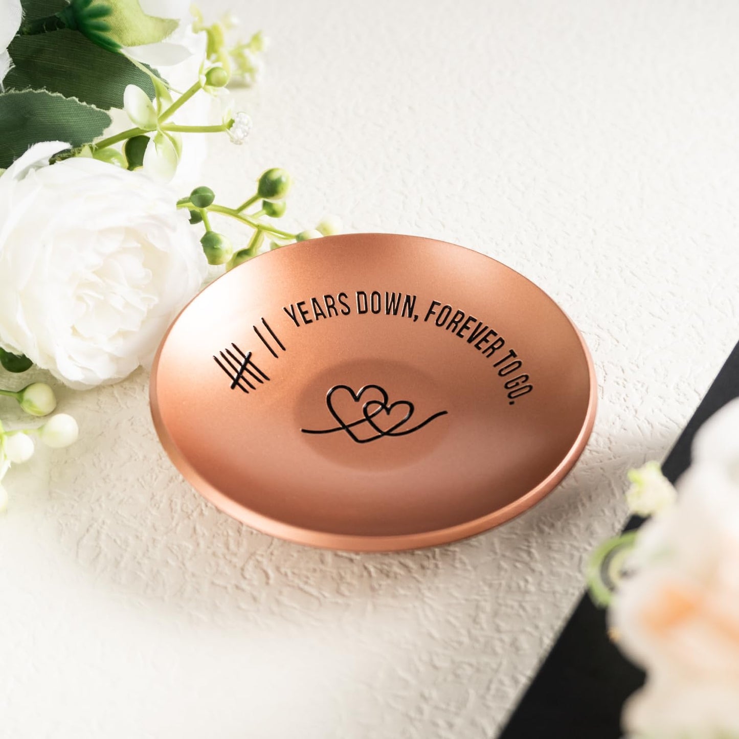 PuGez 7 Year Anniversary Copper Gifts for Her/Him, 7th Wedding Anniversary for Wife Husband, 4" Ring Holder Dish Jewelry Tray - Unique Decoration Ideas Copper Gift for Men Women Couple