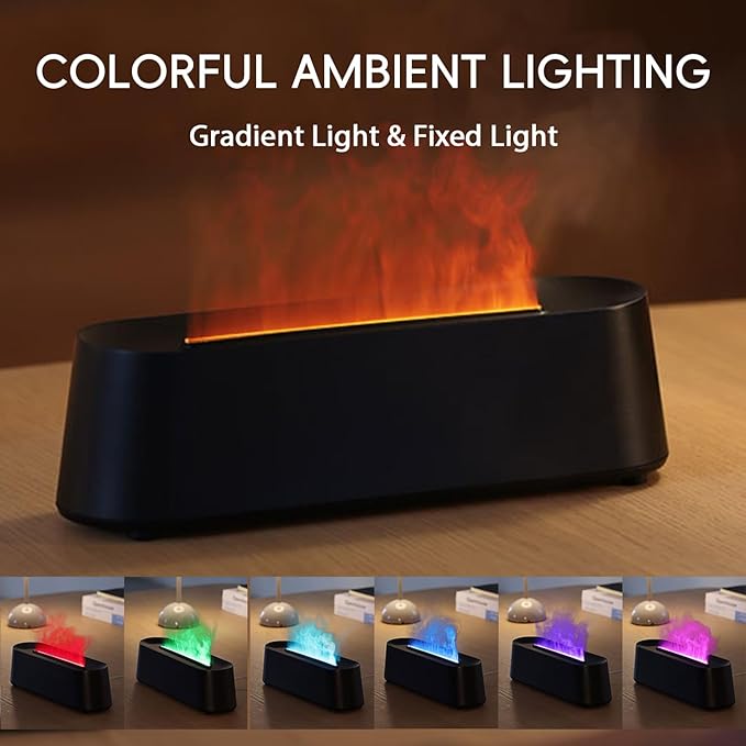 Essential Oil Diffuser, Fireplace Flame Fire Oil Diffuser, 250ml Cool Mist Aromatherapy Humidifier, Scent Diffuser with 7 Colors Light, Remote Control, Timer & Auto-Off for Home, Room (Black)