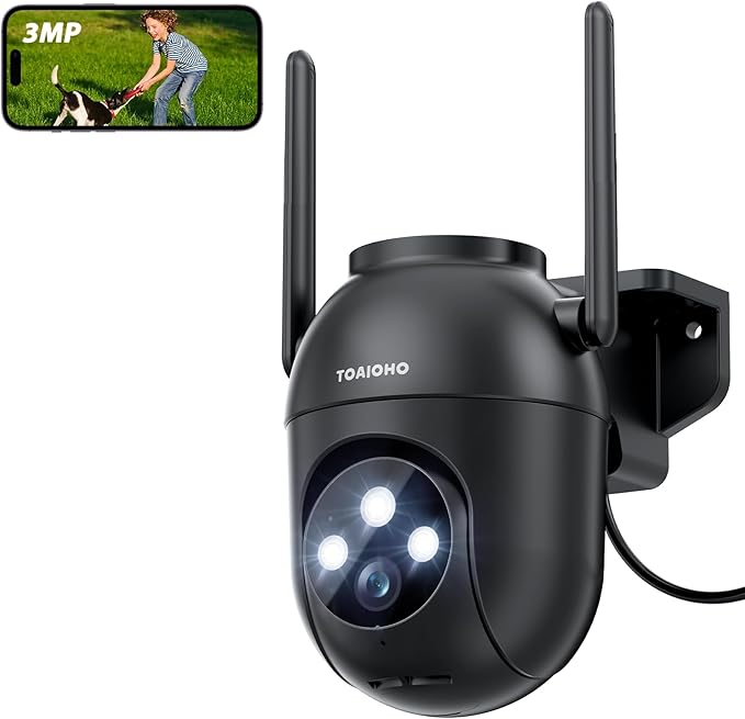 3MP Security Camera Outdoor Wired: Camera for Home Security Outdoor 2.4G/5G WiFi Homekit Dome Surveillance Video Cam Outside 360° PTZ Auto Tracking Color Night Vision 24/7 Recording Motion Detection
