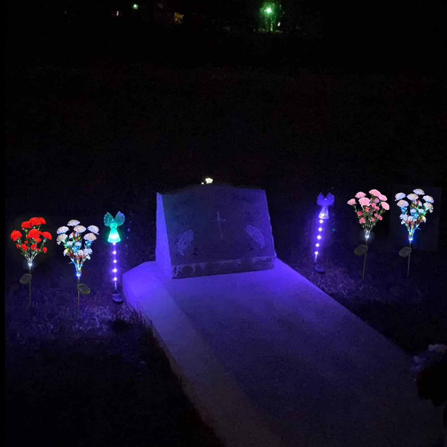 Abkshine Solar Lights Outdoor Garden, 21-Flower Artificial Carnations, Waterproof Solar Powered Flower Stake Lights, Mothers Day Christmas Birthday Gifts for Wife Mom Garden Yard Gravesite Decorations