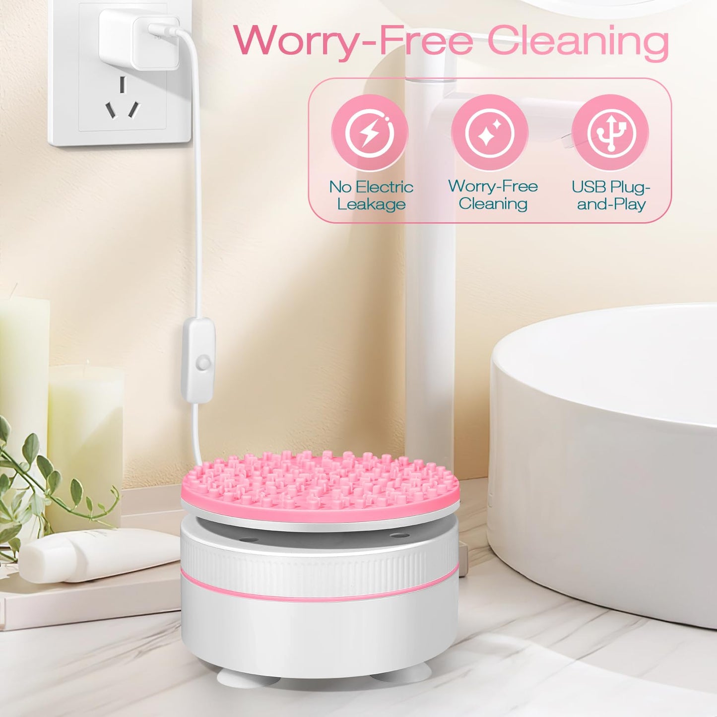 Norate Makeup Brush Cleaner, Electric Makeup Brush Cleaner Machine + Solution, Removes Residue from Makeup Brushes with Deep-Clean Cruelty-Free Shampoo, Stocking Stuffers for Women, Moms,Teen Girls