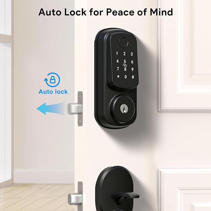 Keyless Entry Door Lock with Handle Set, Keyless Entry Deadbolt with Handle Set, Smart Locks for Front Door Alexa Fingerprint Auto Lock, Black