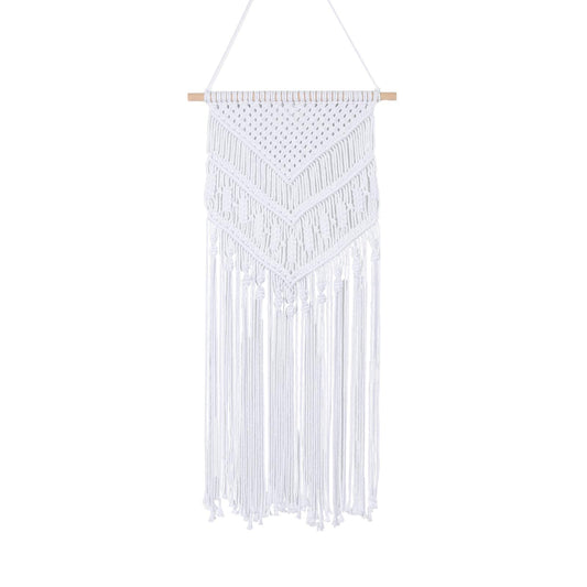 RLoncomix Macrame Wall Hanging Boho Art Hand Woven Geometric Tassel Chic Home Apartment Dorm Room Nursery Party Decoration, White, 16x30 Inches