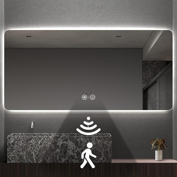 LED Bathroom Mirror with Lights, Ultra-Clear Glass, Shatter-Proof, 36"x48" Smart Bathroom Mirror with Auto Sensor Lights, Anti-Fog, Bathroom Wall Mounted Mirror, Stepless Dimmable, Memory