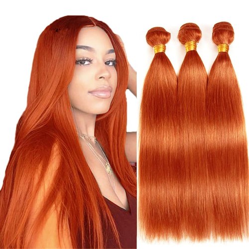 Giginger Bundles Human Hair 16 18 20 inch Orange Straight Bundles 350 Color Human Hair Unprocessed Quick Weave Soft Sewn In Hair Extensions for Black Women
