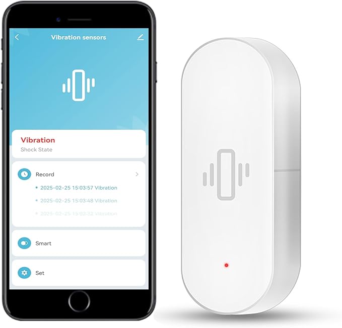 WiFi Vibration Sensor: Smart Door Window Sensor with App Alerts, Wireless Glass Break Detector, Adjustable Sensitivity, Compatible with Alexa Google Home (1Pack)