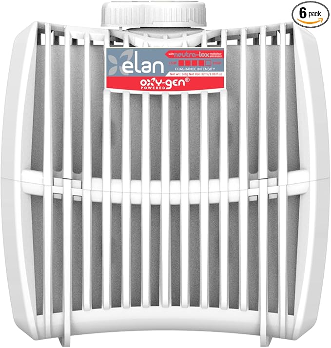 Oxygen-Pro Elan Strong Fragrance Cartridges - Continuous Scent Refills for Oxy-Gen Powered Automatic Air Freshener Dispenser - Commercial Grade Wall Mounted Odor Eliminator - 60 Day Life (6-Pack)