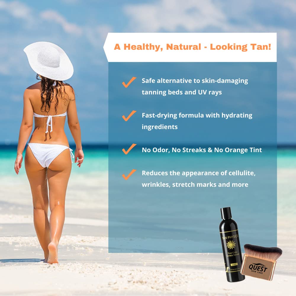 Tan Physics True Color Sunless Tanner 8 fl oz w/ Self Tanner Brush by Quest Skin Care