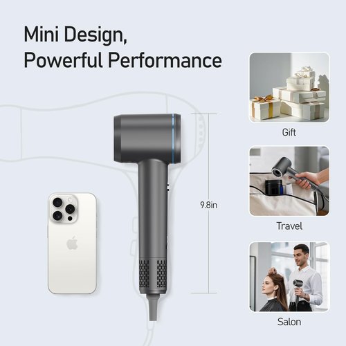 Plasma Blow Dryer, 1400W Fast Drying Hair Dryer with Magnetic Nozzle and Diffuser, 110,000RPM High-Speed with Brushless Motor, Low Noise, Touch Screen Stepless Control Hairdryer for Home or Travel