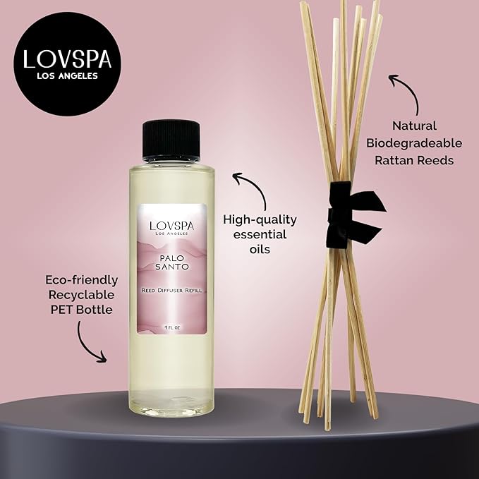 LOVSPA Palo Santo Diffuser Oil - Luxury Essential Oils for Diffuser Refill & Air Freshener Room Spray - Long-Lasting & Natural Home Fragrance, Scented Oil for Diffusers, USA Made, 4oz