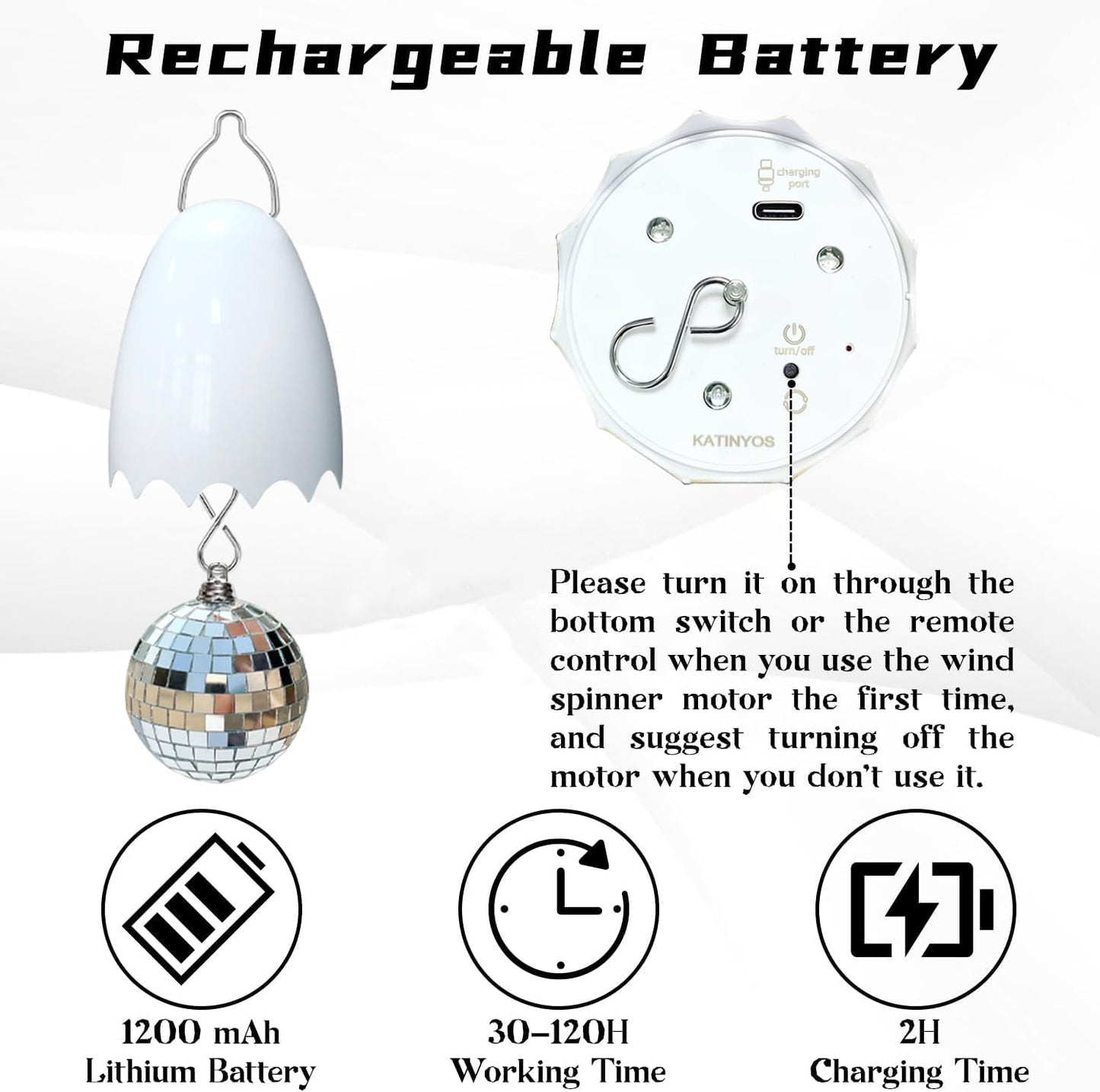 Disco Ball Motor with Remote, 3 Rotating Speed Battery Remote Control Motor, Rotating Disco Ball Light for Christmas Decorations, Parties, Home Decor, Weddings, Nightclubs, Wind Spinner