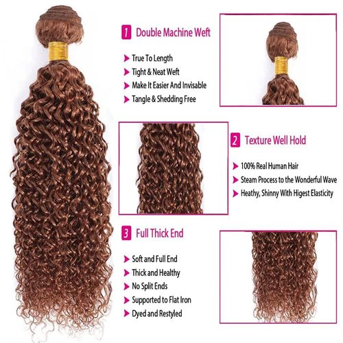 Giginger Bundles Human Hair 18 20 22 Inch Color 30 Light Brown Jerry Curly Wave Bundles Human Hair Unprocessed Quick Weave Soft Sewn In Hair Extensions for Black Women