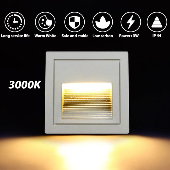 120V Indoor Outdoor Step Lights, Indoor LED Stair Lights Warm White 3000K, Waterproof Recessed Wall Lights for Stair, Bedroom, Kitchen, Balcony, Hallway, Aluminum, 8Pack