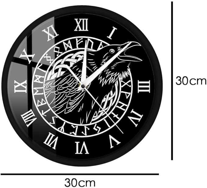 Geek Alerts Voice Control LED Lighting Clock, Cawing Black Crow with Roman Numerals Wall Clock Viking Odin Raven with Scandinavian Runes Silent Sweep Watch
