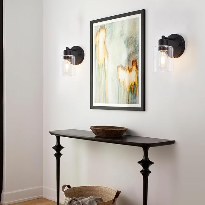 Black Wall Sconce,Wall Light Fixtures, Modern Bathroom Light Fixture with Clear Glass Shade and Moisture and Rust Prevention,Hallway Wall Lamp Mount Light Fixtures for Wall(1PACK)