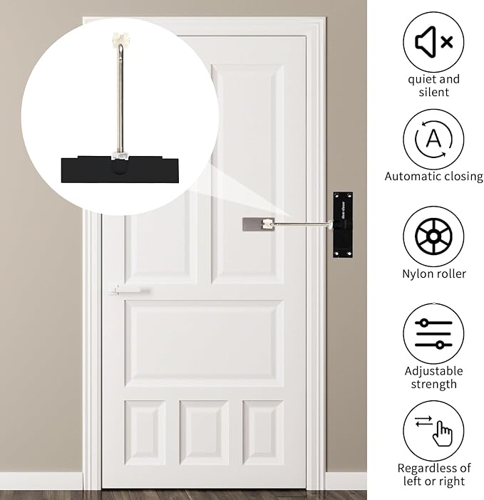 Automatic Door Closer, Safety Spring Door Closer Adjustable Self Closing Door Hinge Zinc Alloy Door Closers for Home, Up to 150Lb can be Pushed (Black)